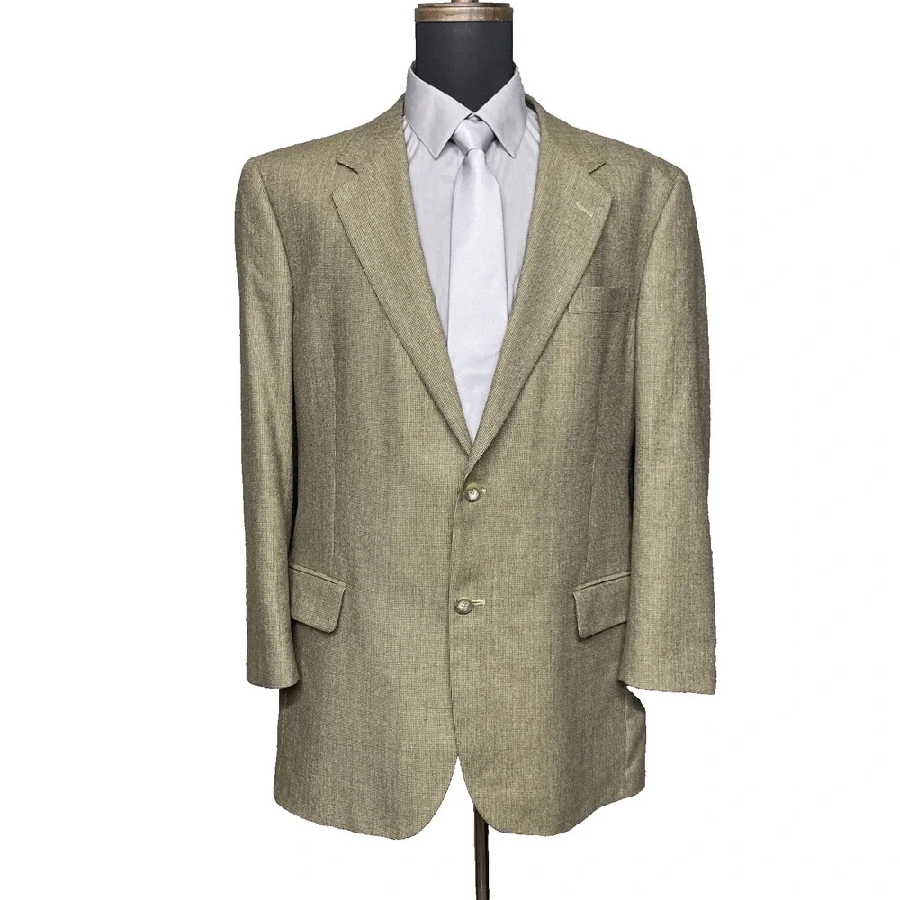 Jos A Bank Corporate Collection 44L Sport Coat Blazer Tan Houndstooth Wool Blend